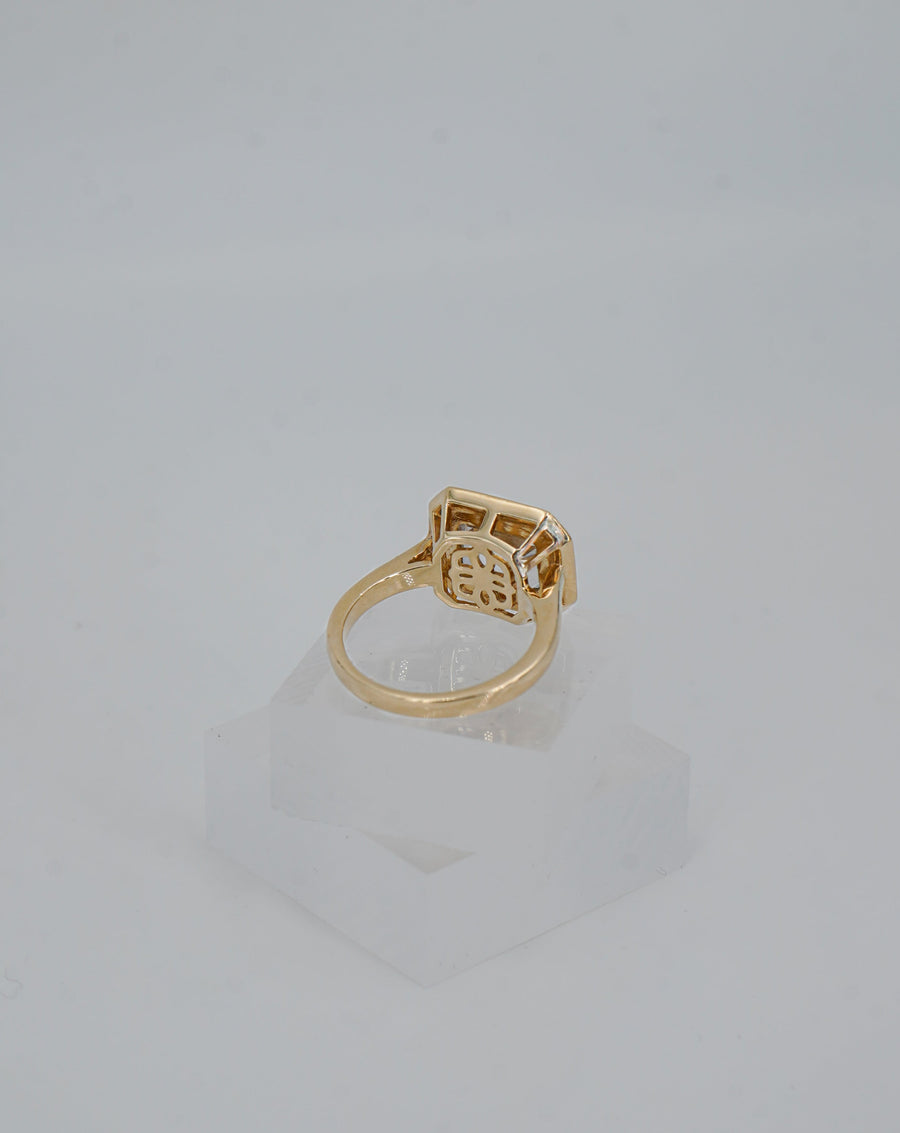 Emerald Cut White Topaz and Black Enamel Ring