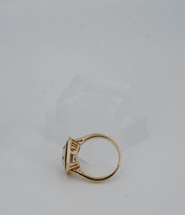 Emerald Cut White Topaz and Black Enamel Ring
