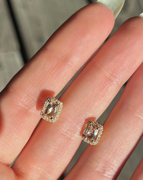 Diamond Morganite Stud Earrings