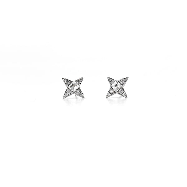 “Flash” stud earring w/3.4 mm box center, 18KW, 0.69ct