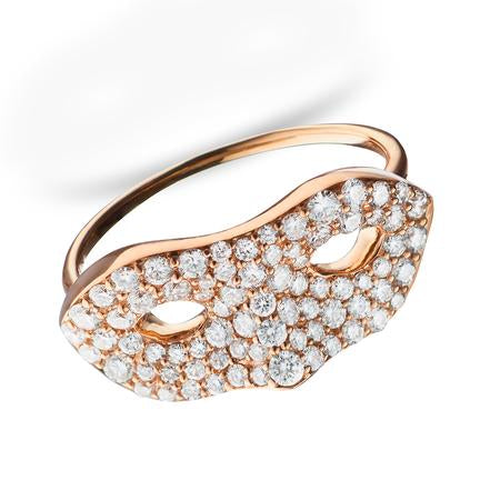 18K Rose Gold Shaped Mask Ring with micro pave set Diamonds .55 ctw - Size 3